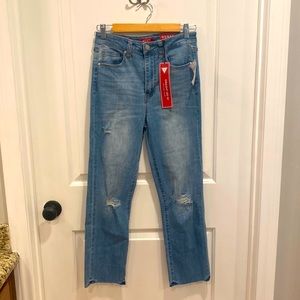 Guess Factory high rise, straight leg, light destroy wash, stretch denim
